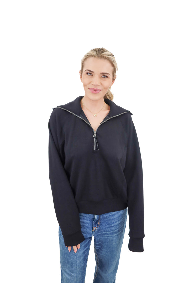 spanx black quarter zip (m; retail $128)