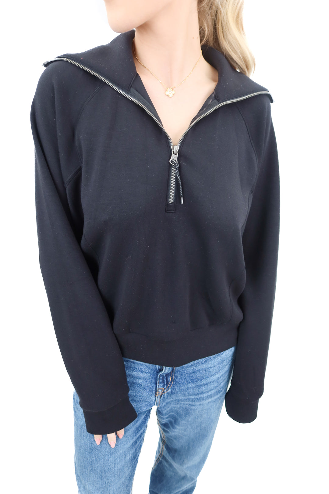spanx black quarter zip (m; retail $128)
