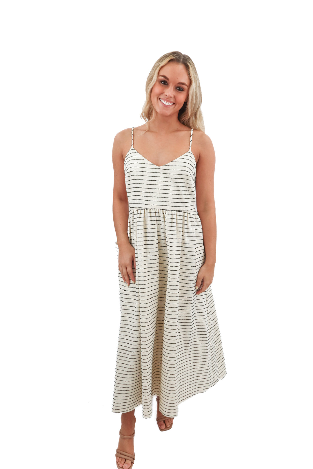 mara hoffman linen striped maxi dress (4; retail $265)