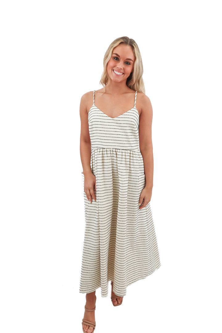 mara hoffman linen striped maxi dress (4; retail $265)