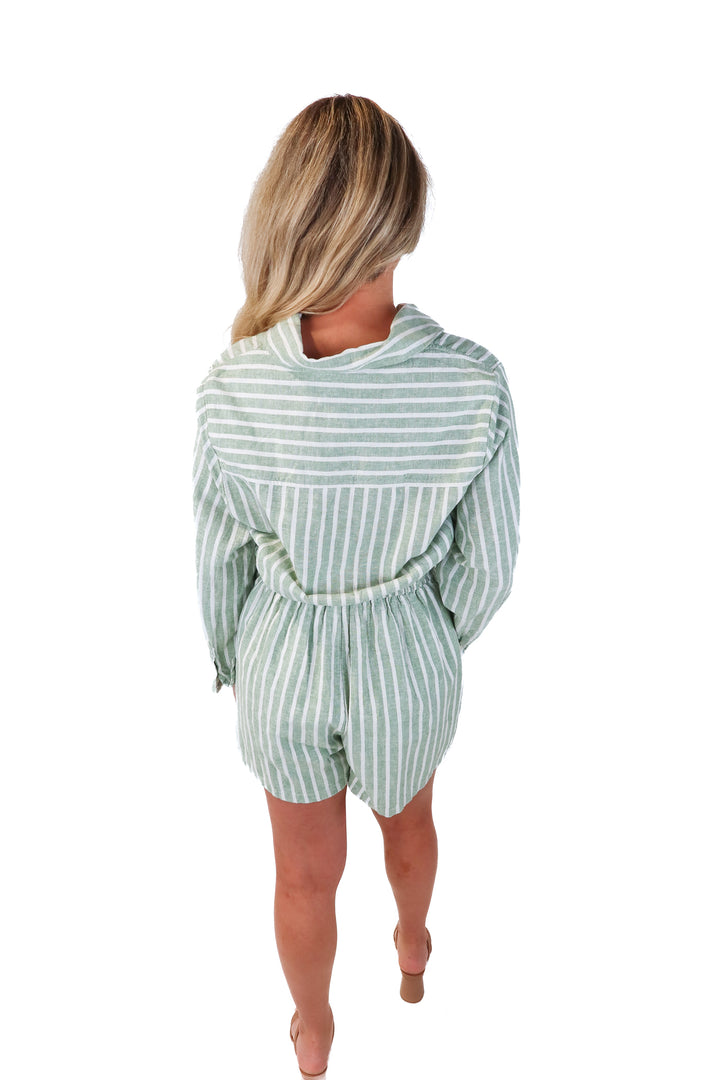 abercrombie & fitch green/white striped romper NWT (s; retail $80)