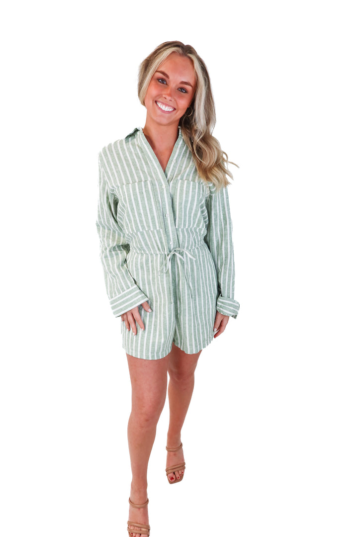 abercrombie & fitch green/white striped romper NWT (s; retail $80)