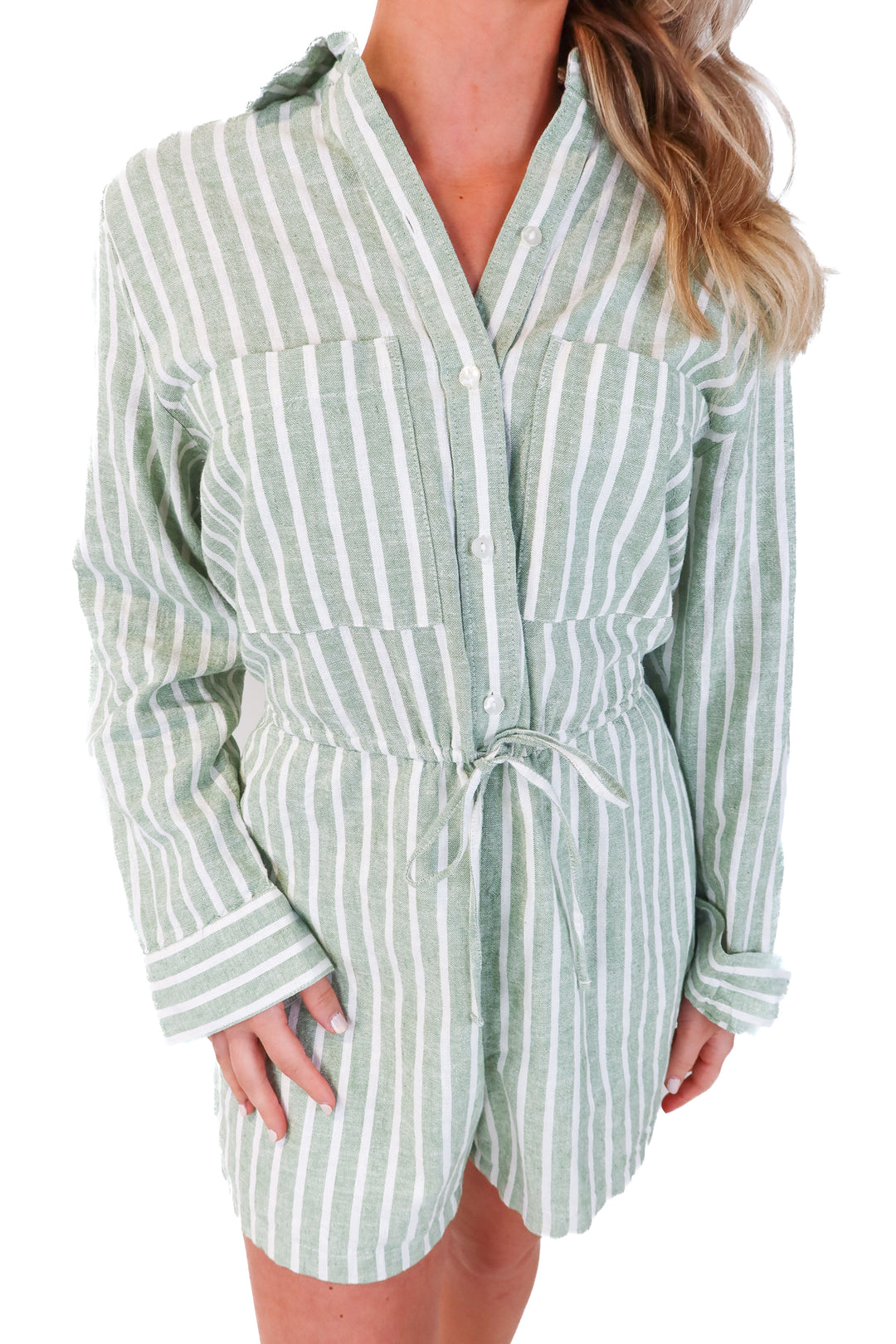 abercrombie & fitch green/white striped romper NWT (s; retail $80)