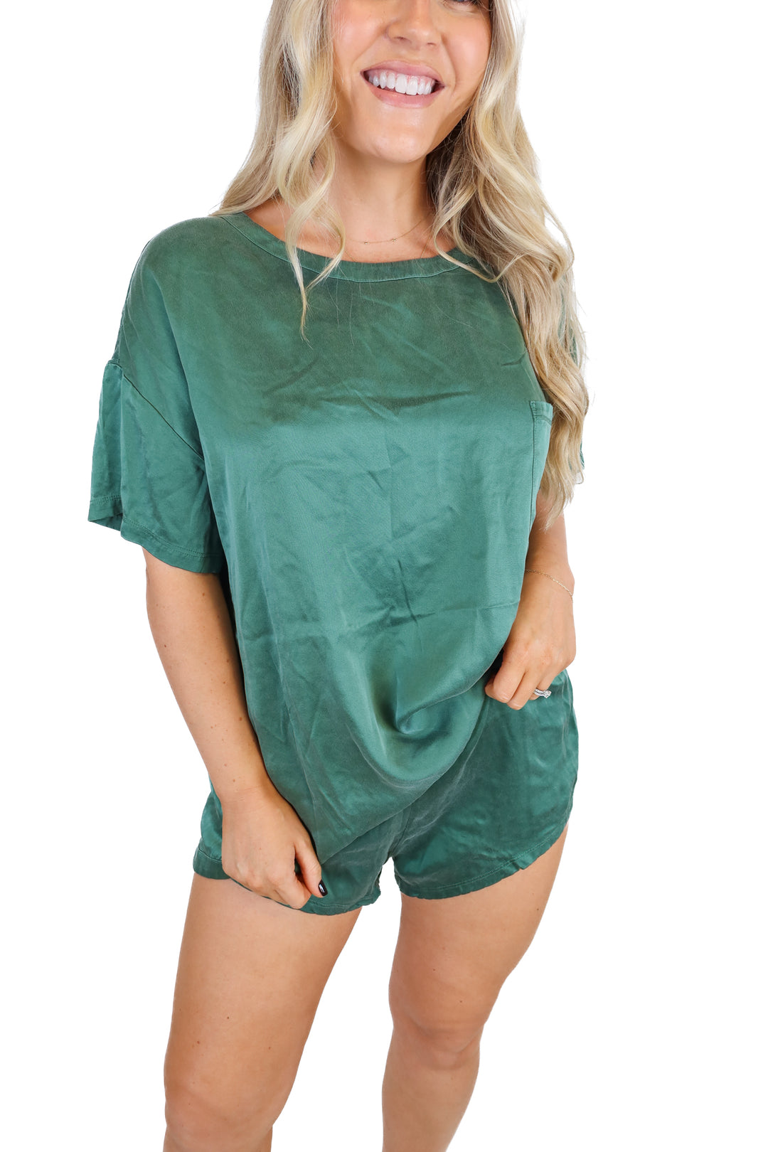 Lunya green satin set (XS/S; retail $198)