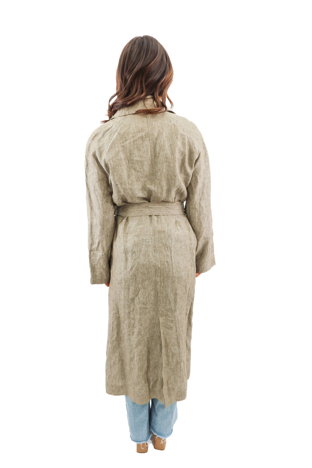 Massimo Dutti taupe linen trench coat (L; retail $290)