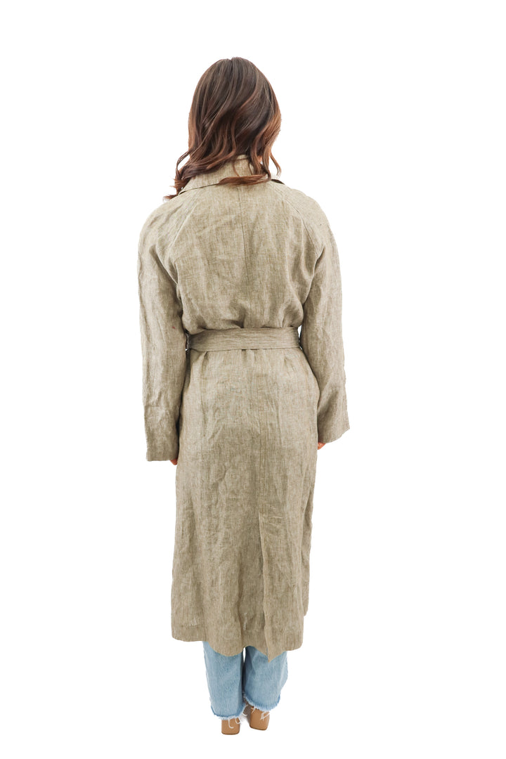 Massimo Dutti taupe linen trench coat (L; retail $290)