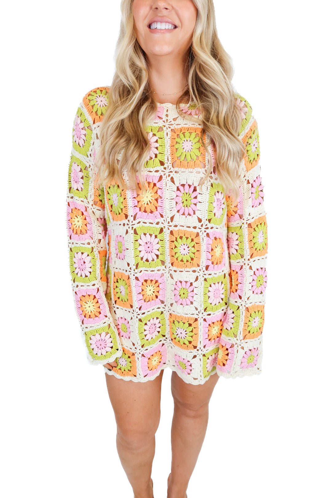 show me your mumu colorful crotchet dress (s; retail $178)