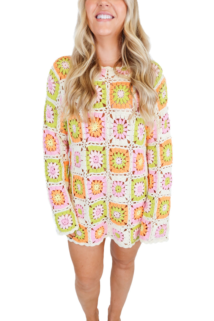 show me your mumu colorful crotchet dress (s; retail $178)