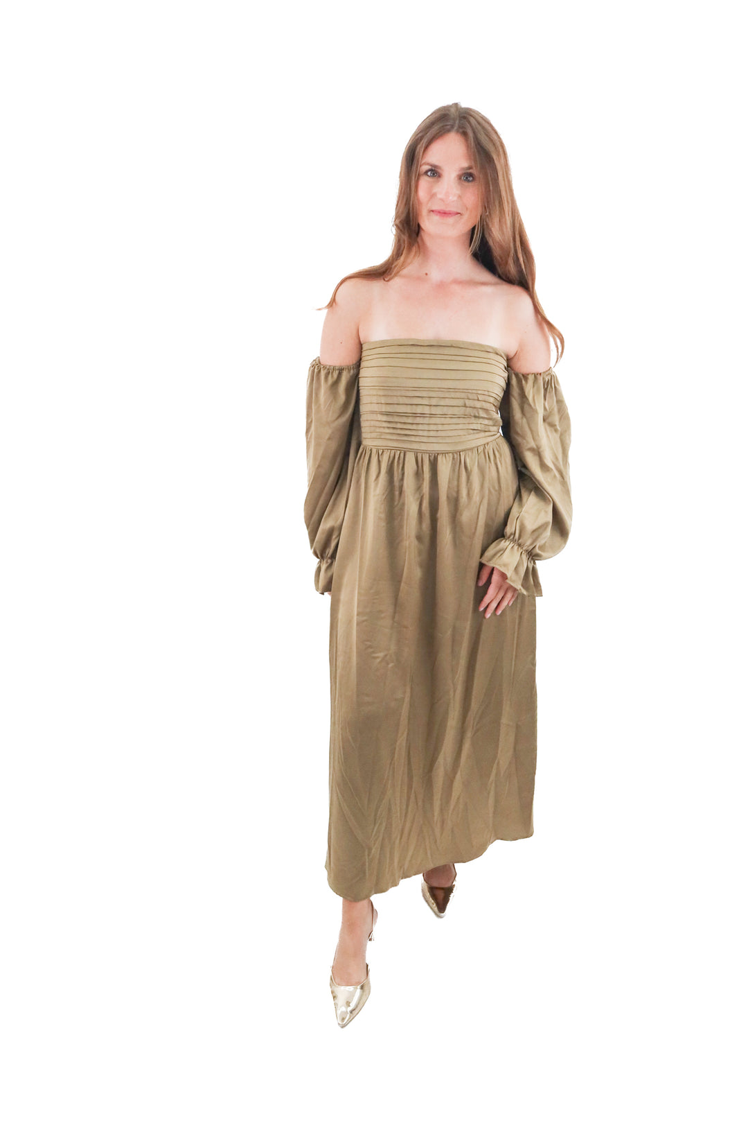elloh taupe silk dress nwt (l; Retail $148)