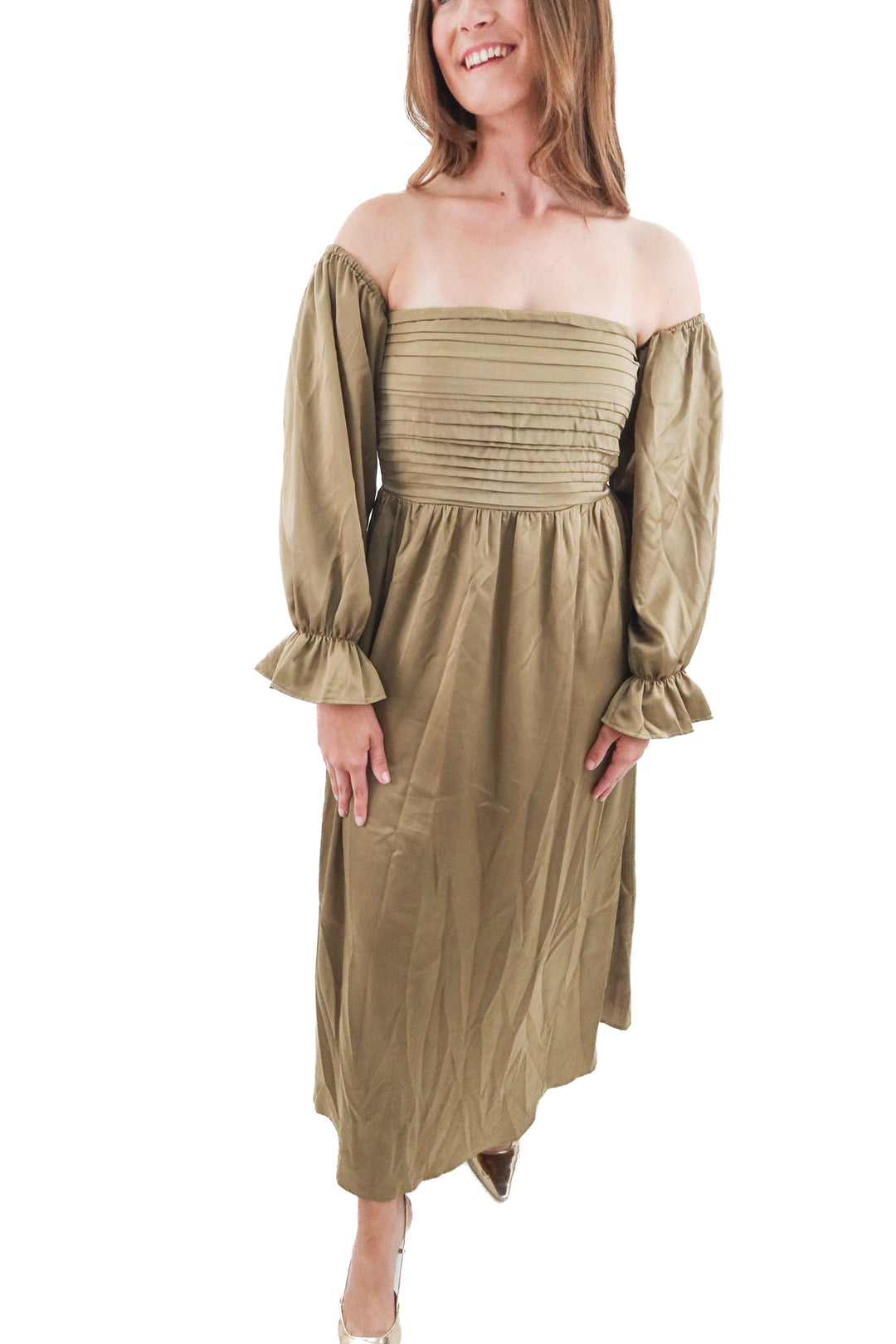 elloh taupe silk dress nwt (l; Retail $148)
