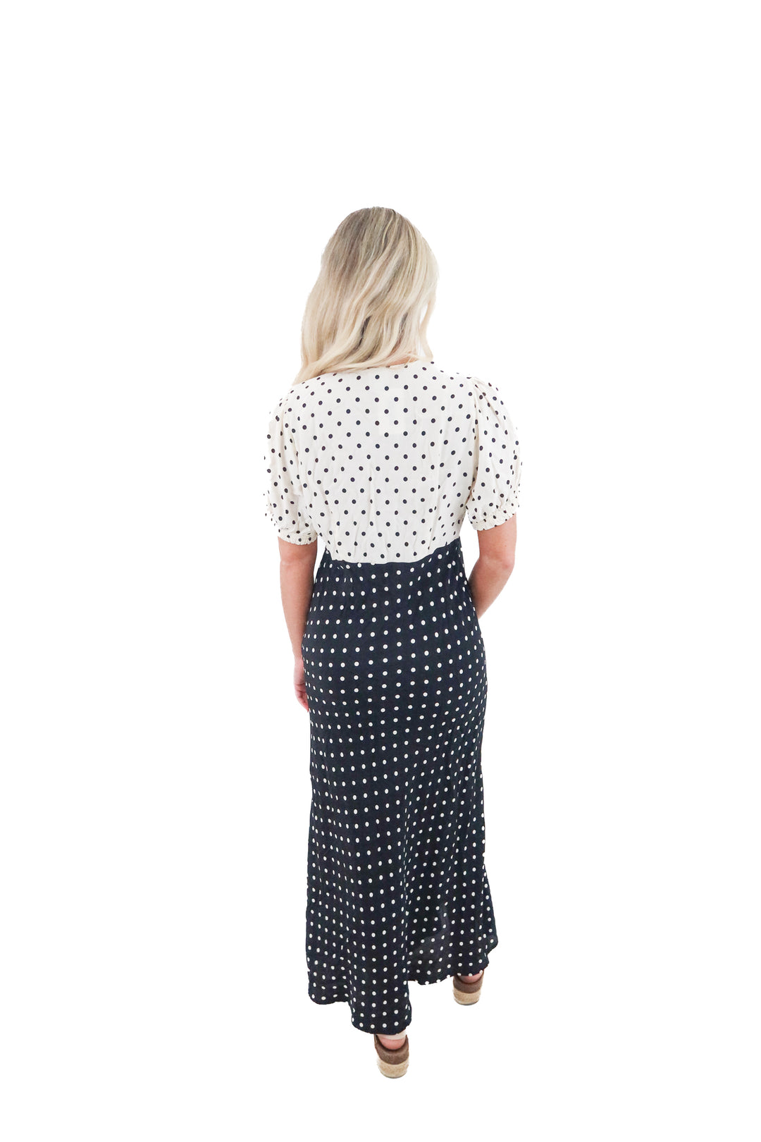 a new day black and white polka dot dress (m; retail $40)