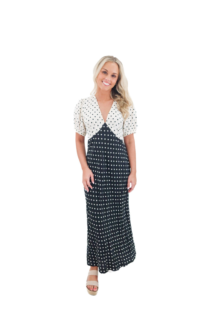 a new day black and white polka dot dress (m; retail $40)