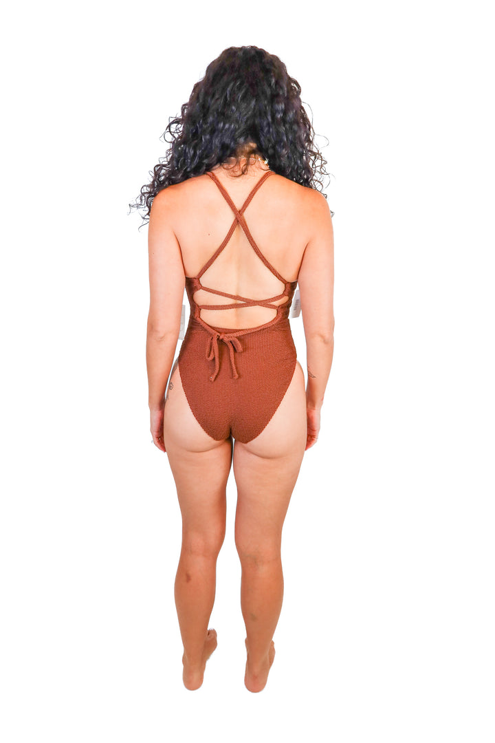 Show Me Your Mumu Brown Ruched One-piece Swimsuit NWT (S; retail $148)