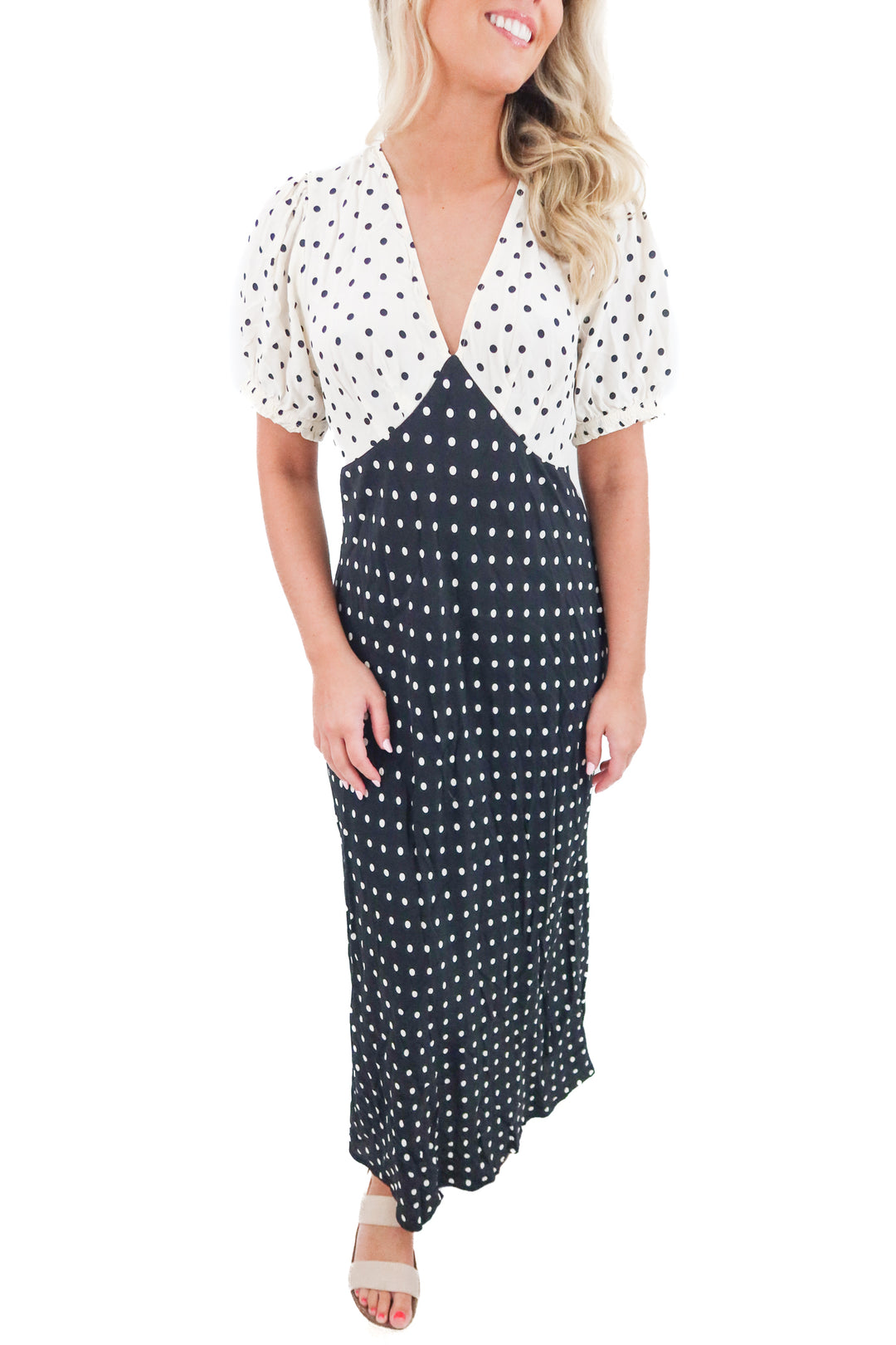 a new day black and white polka dot dress (m; retail $40)