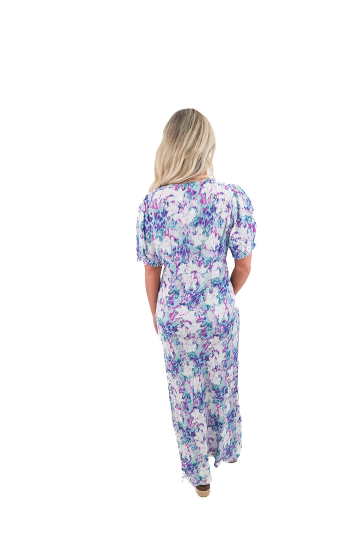 a new day purple and blue patterned maxi dress (m; retail $40)