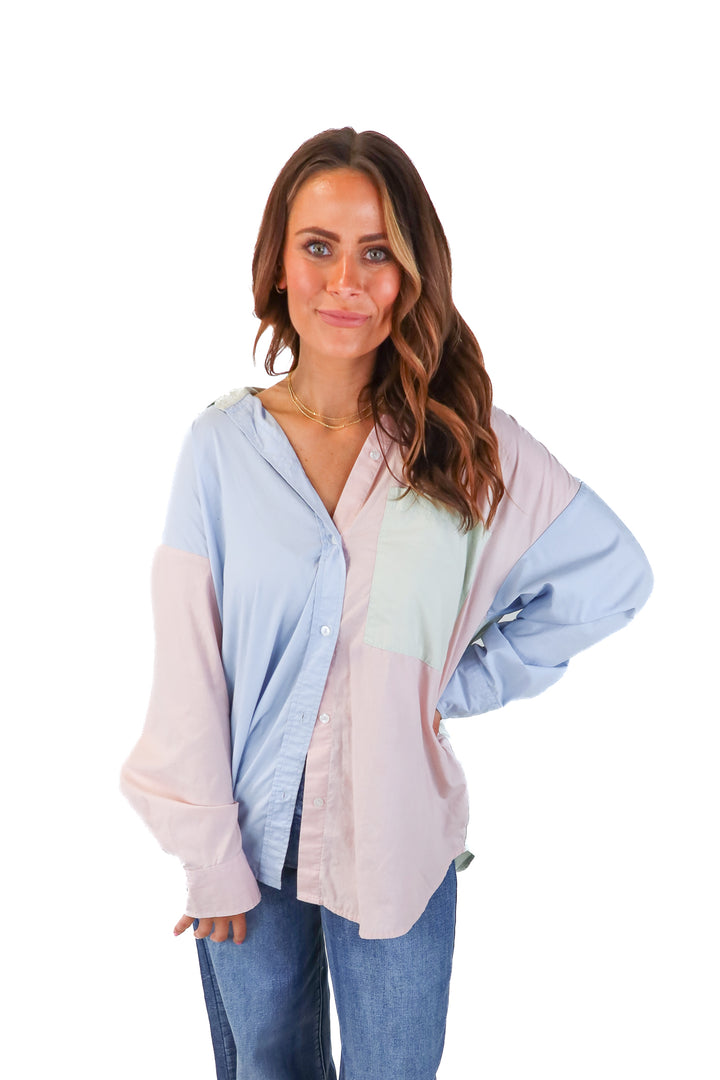 abercrombie & fitch colorblock button up (m; retails $60)