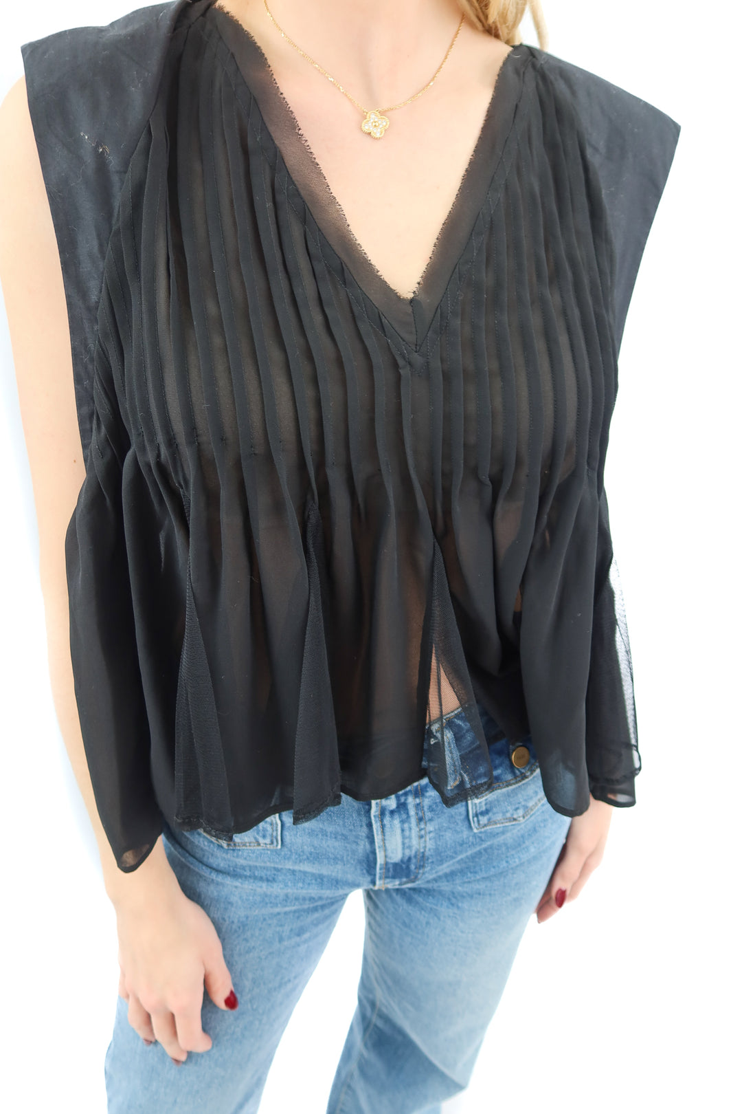 anthropologie black pleated tank (xs; retail $98)