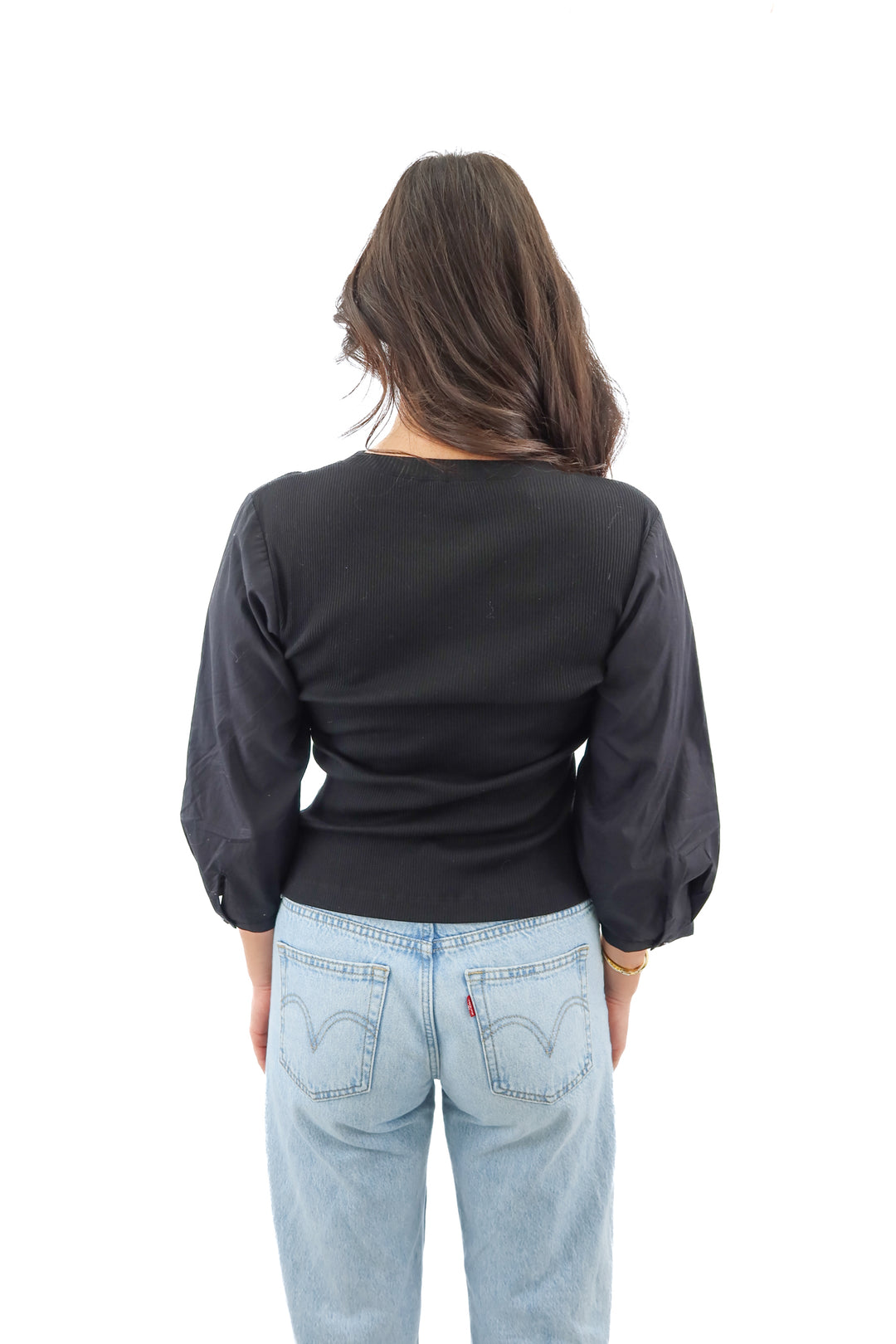 derek lam 10 crosby black mixed media long sleeve top (l)