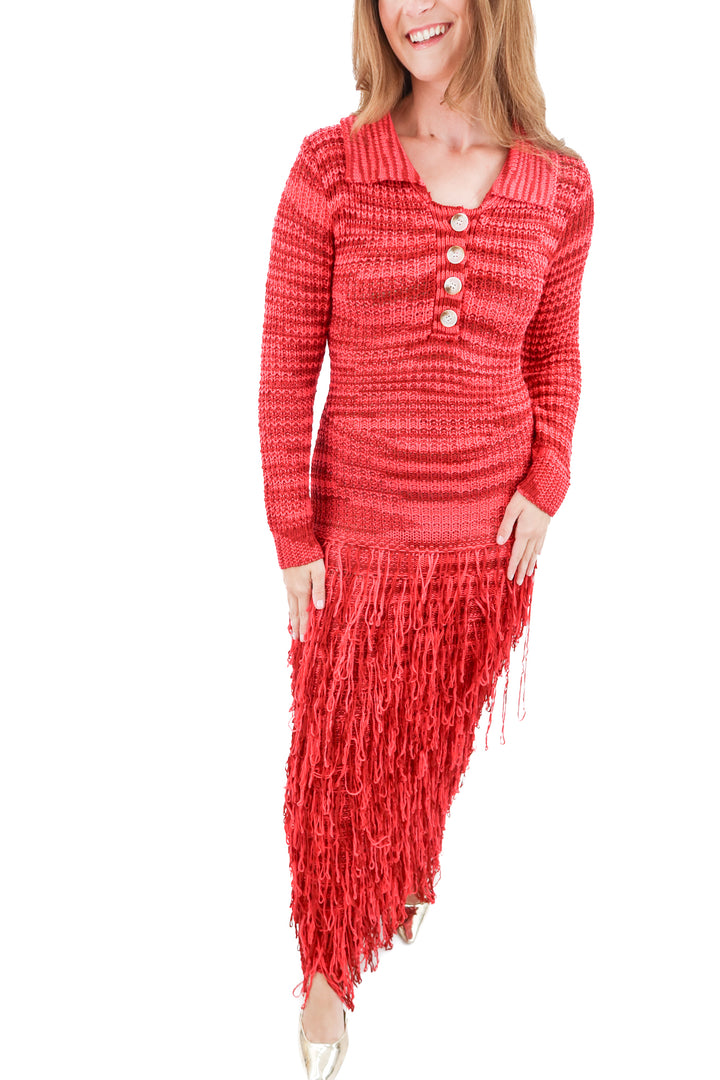 fashion nova pink and red knit maxi dress (xl)