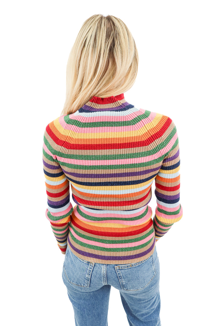 boden rainbow striped metallic top (m; retail $129)