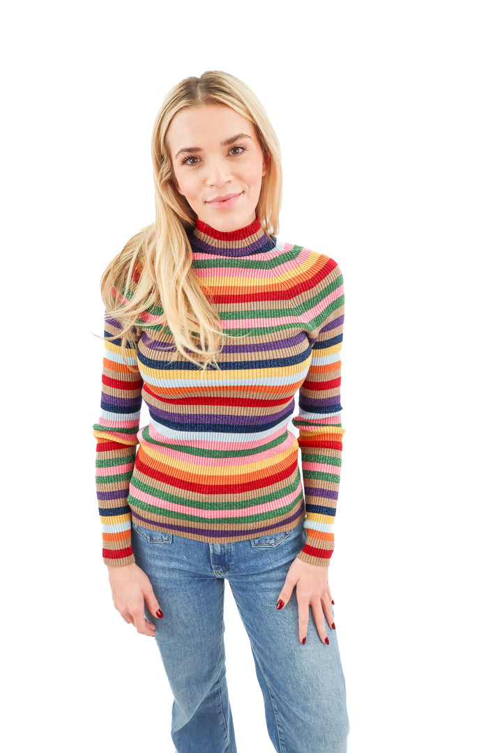 boden rainbow striped metallic top (m; retail $129)