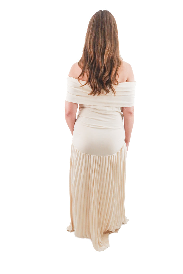 nina cheyenne cream off the shoulder maxi dress (xl)