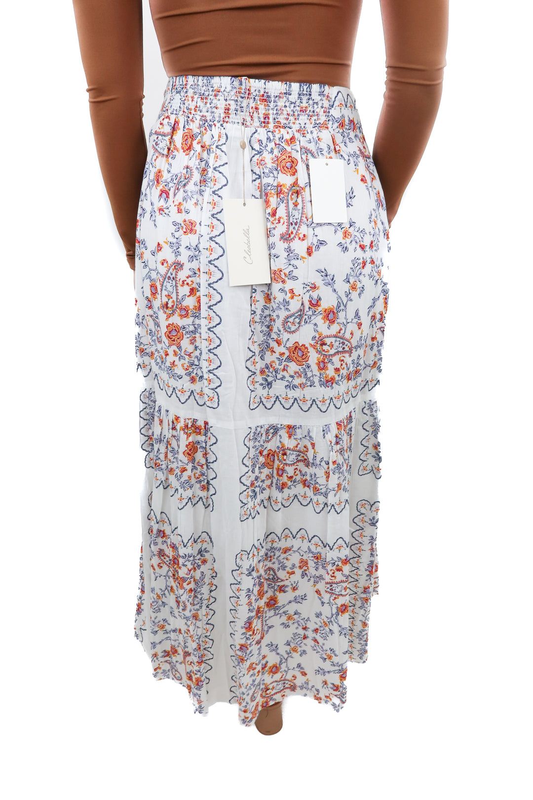 cleobella white floral midi skirt NWT (s; retail $288)