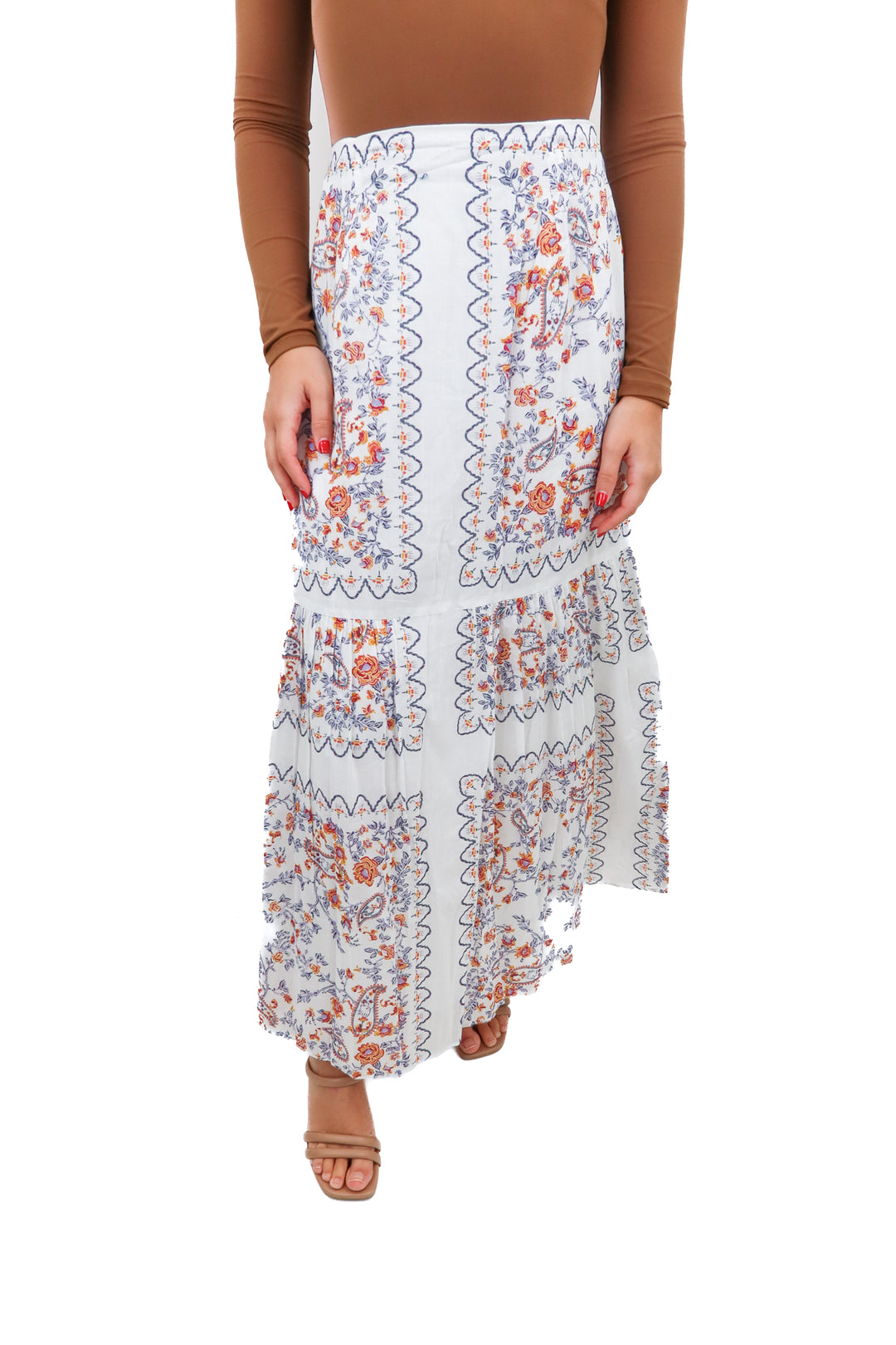 cleobella white floral midi skirt NWT (s; retail $288)