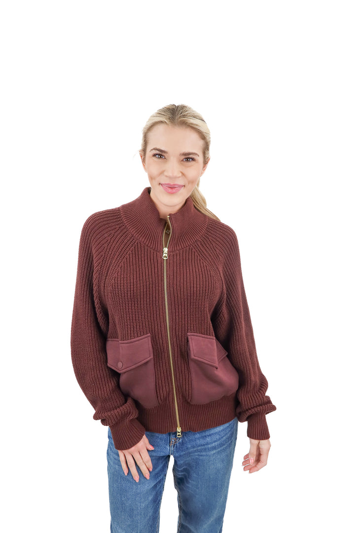 varley brown knit zip up (xs; retail $168)