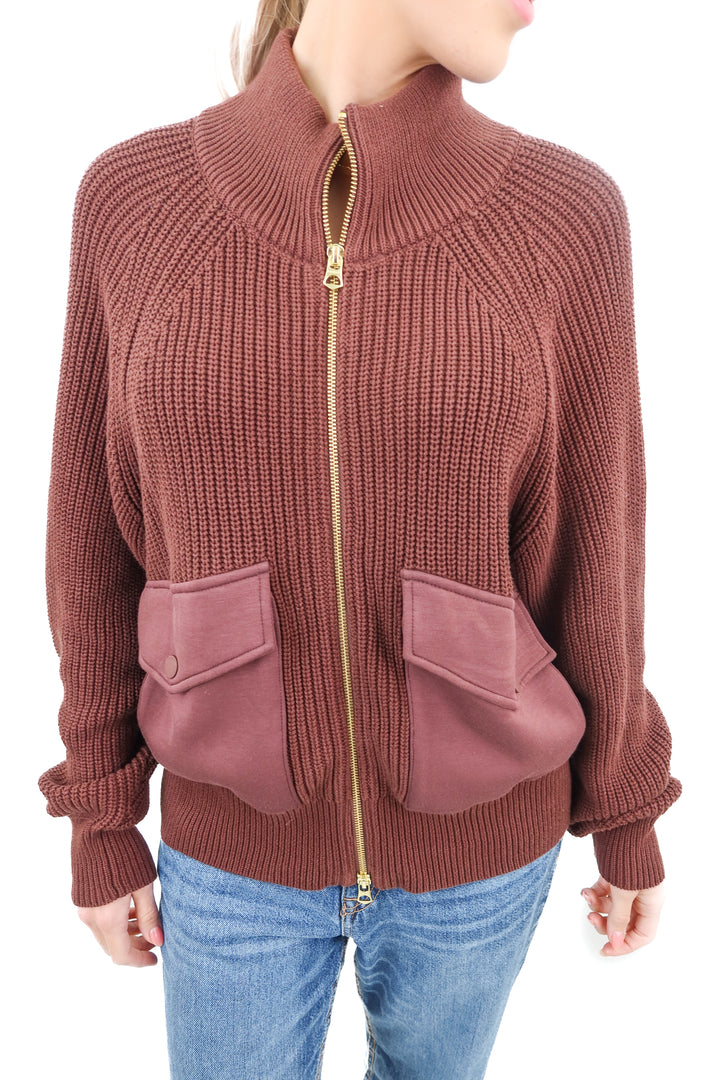 varley brown knit zip up (xs; retail $168)