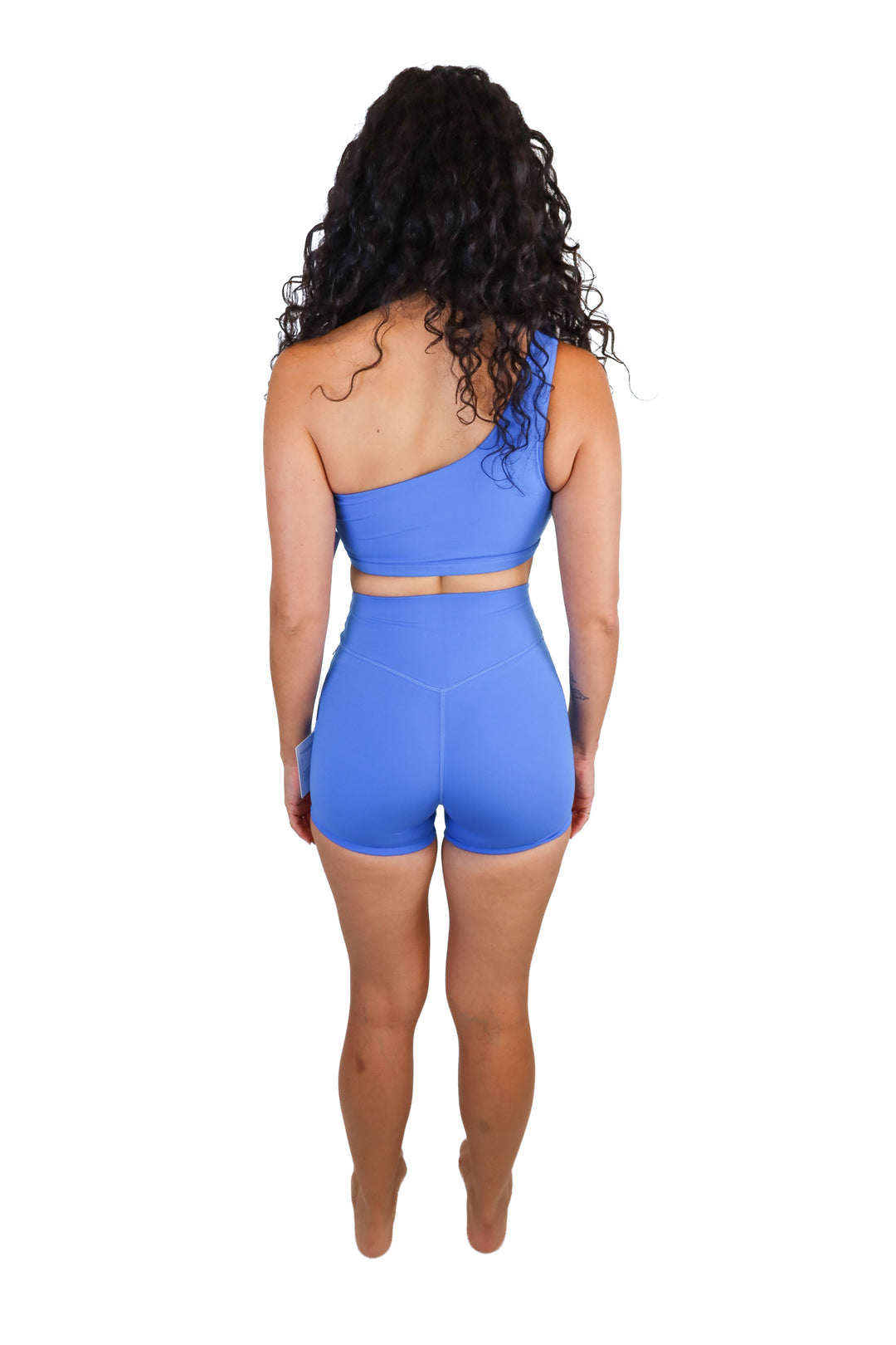 ACTA Blue One Shoulder Sports Bra & Biker Short Set NWT (S; Retail $84)