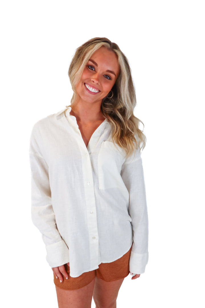 abercrombie & fitch button up linen top (s)