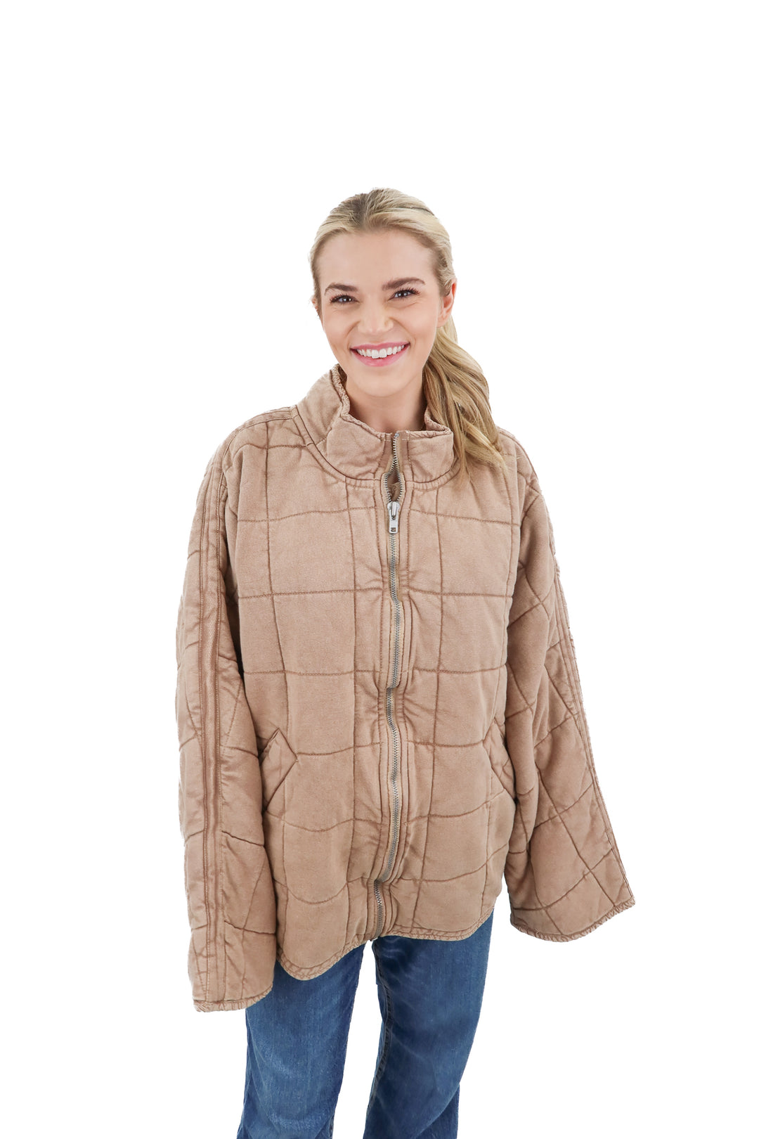 free people tan quilted jacket NWT (XL; retail $198)