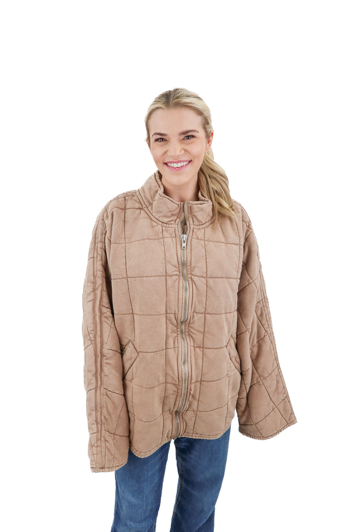 free people tan quilted jacket NWT (XL; retail $198)