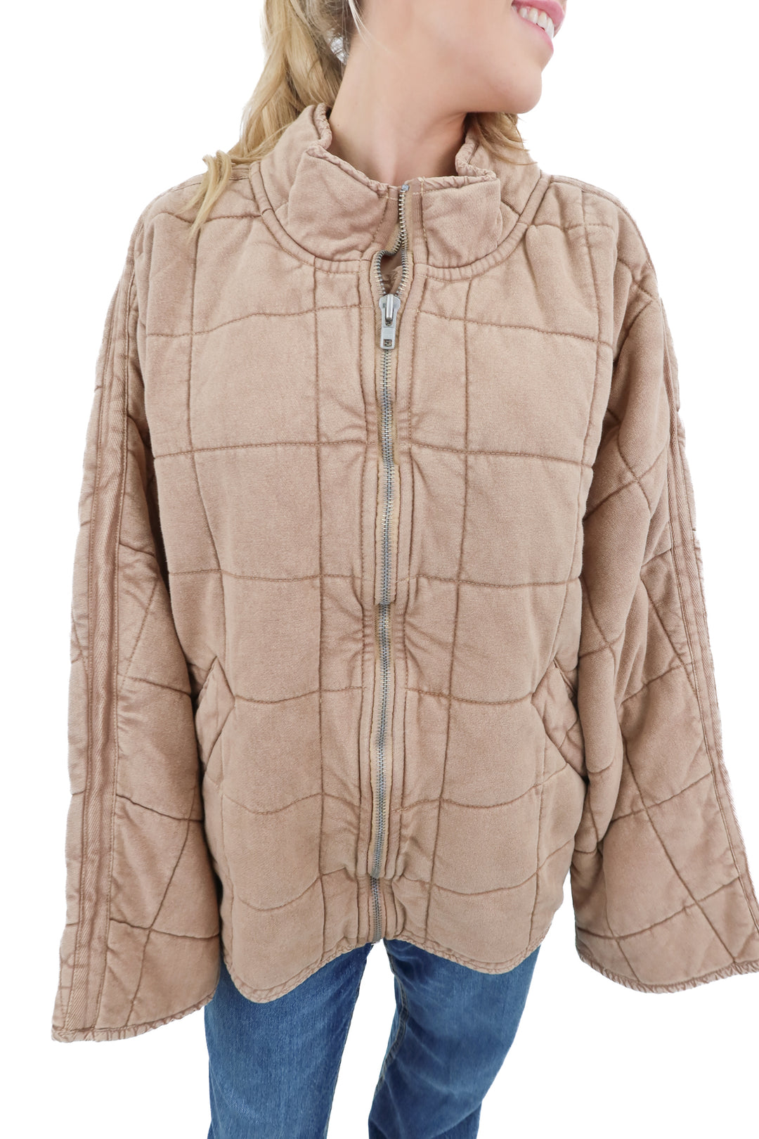 free people tan quilted jacket NWT (XL; retail $198)