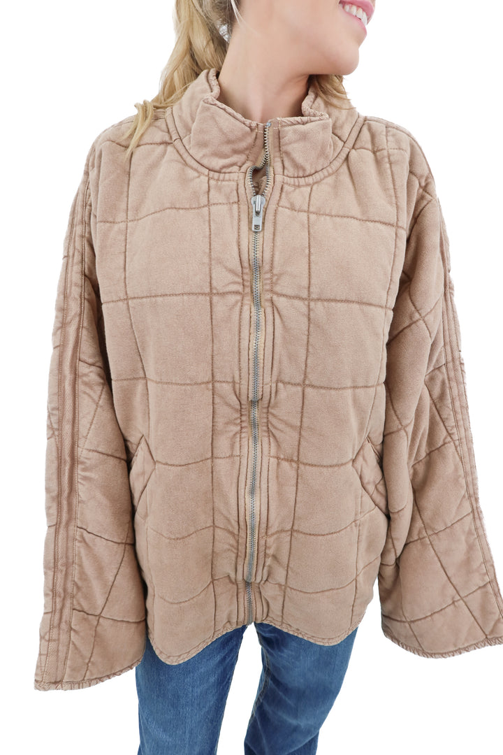 free people tan quilted jacket NWT (XL; retail $198)