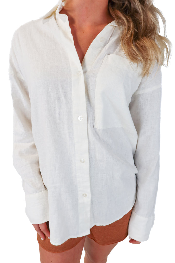 abercrombie & fitch button up linen top (s)