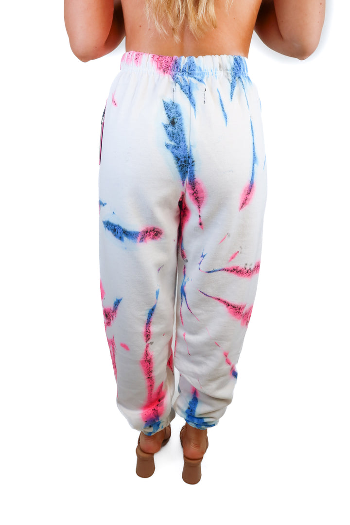 myrrhe white/pink/blue tie dye sweatpants NWT (s)