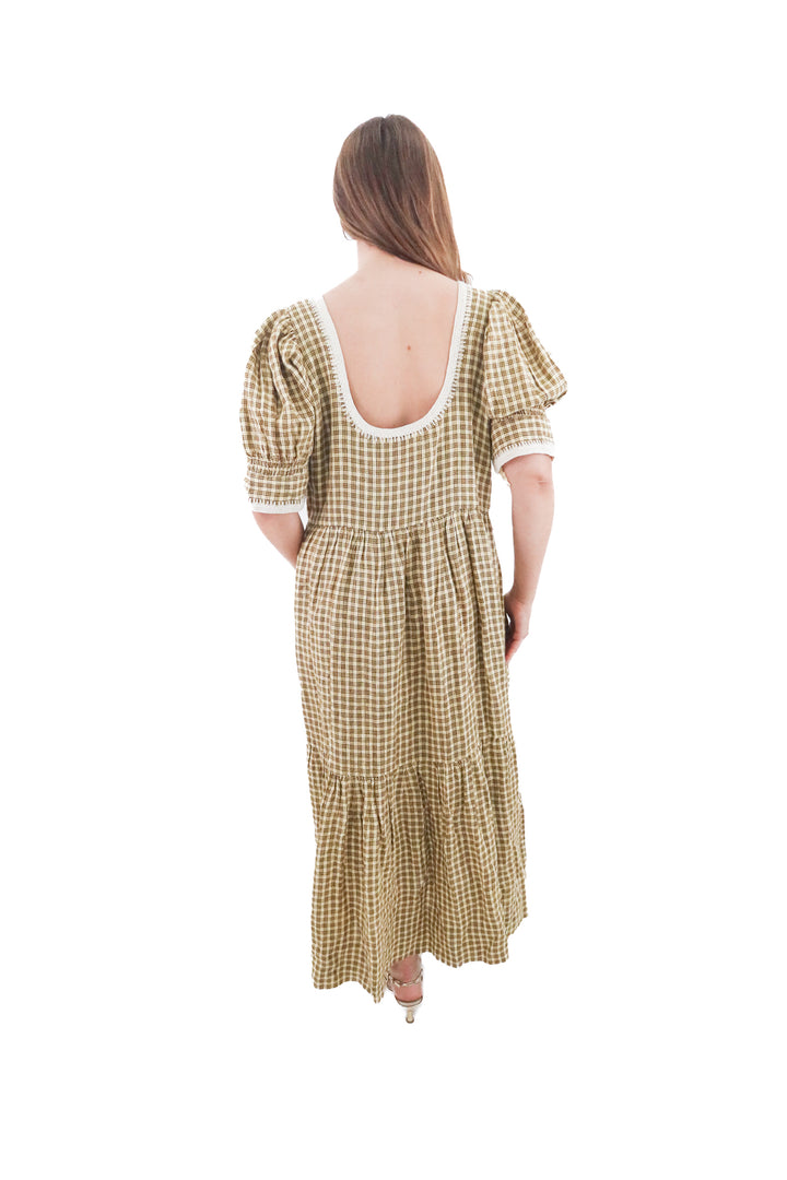 loeffler randall cream and yellow plaid maxi dress (xl; retail $350)