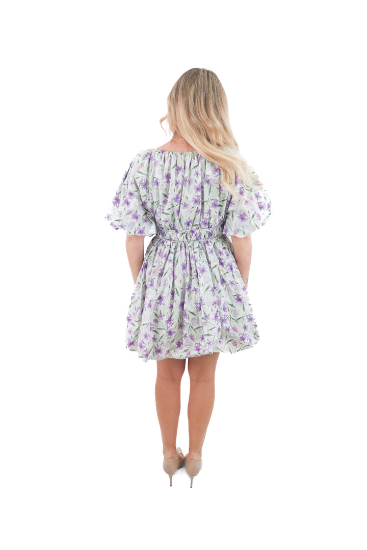 mable pastel green and purple floral mini dress (l; retail $95)