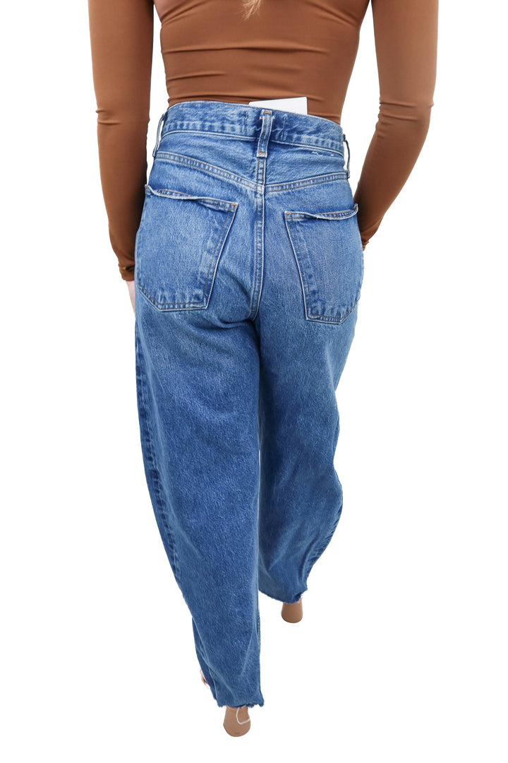 agolde medium wash wide leg jeans (26; retail $258)