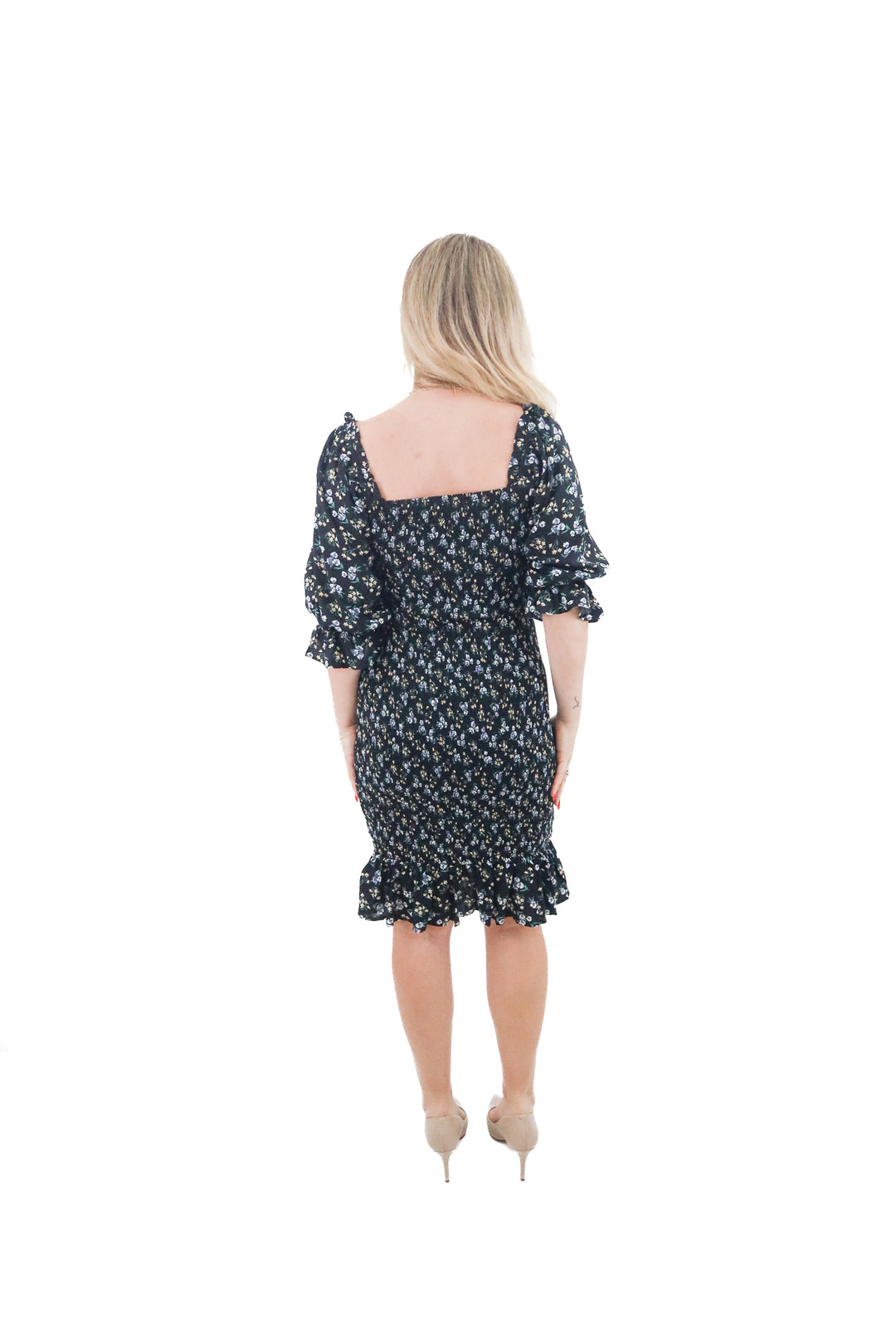 elloh black floral midi fitted dress (xl; retail $50)