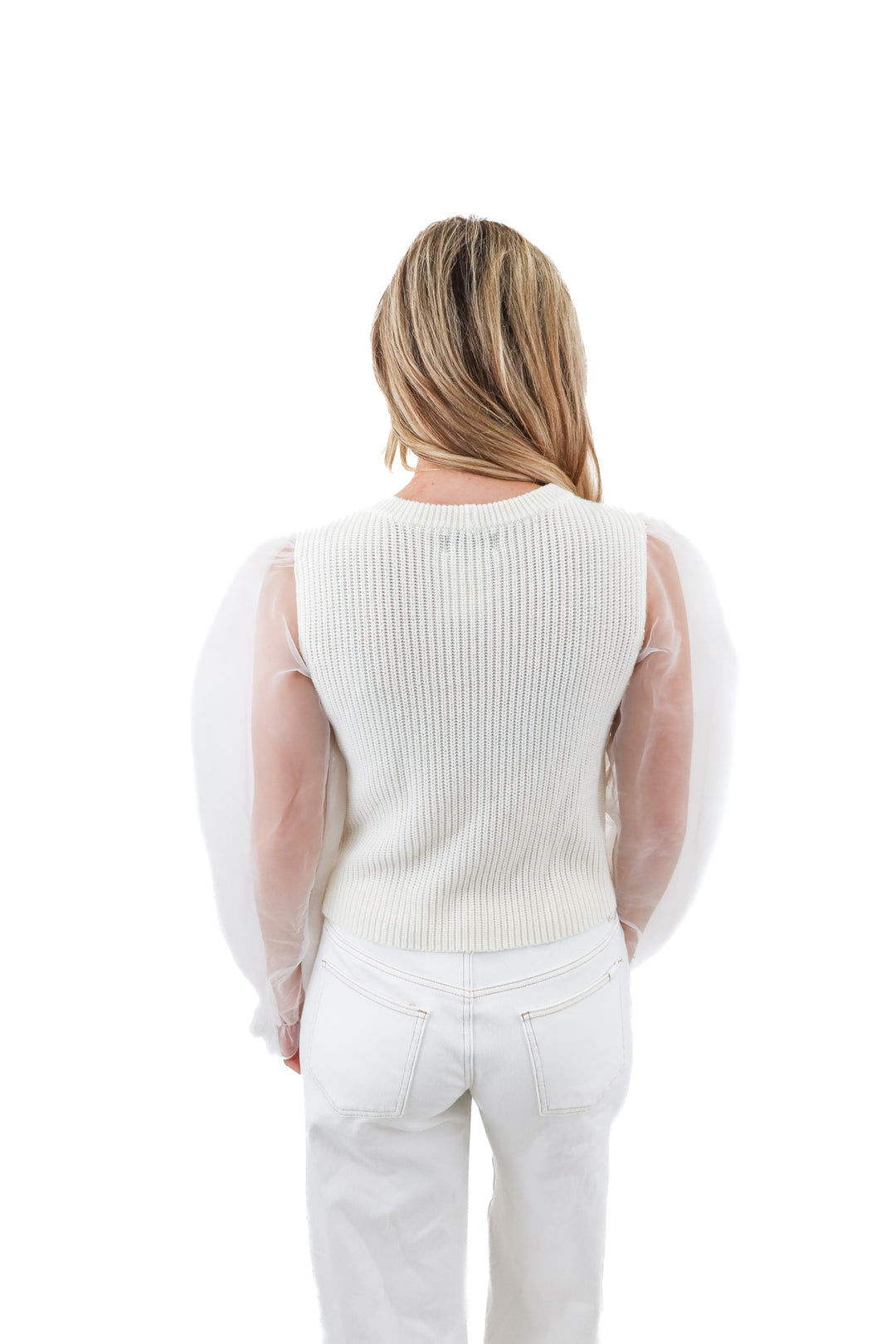 majorelle white puff sleeve top (s; retail $139)