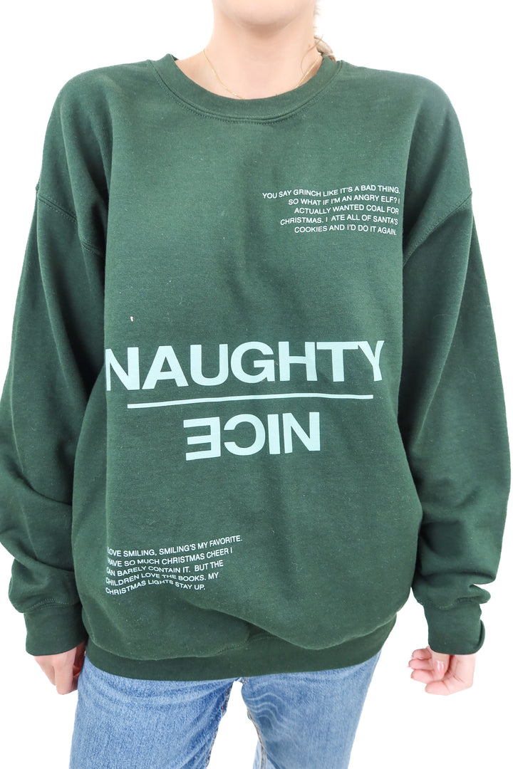 green naughty nice crewneck (L)