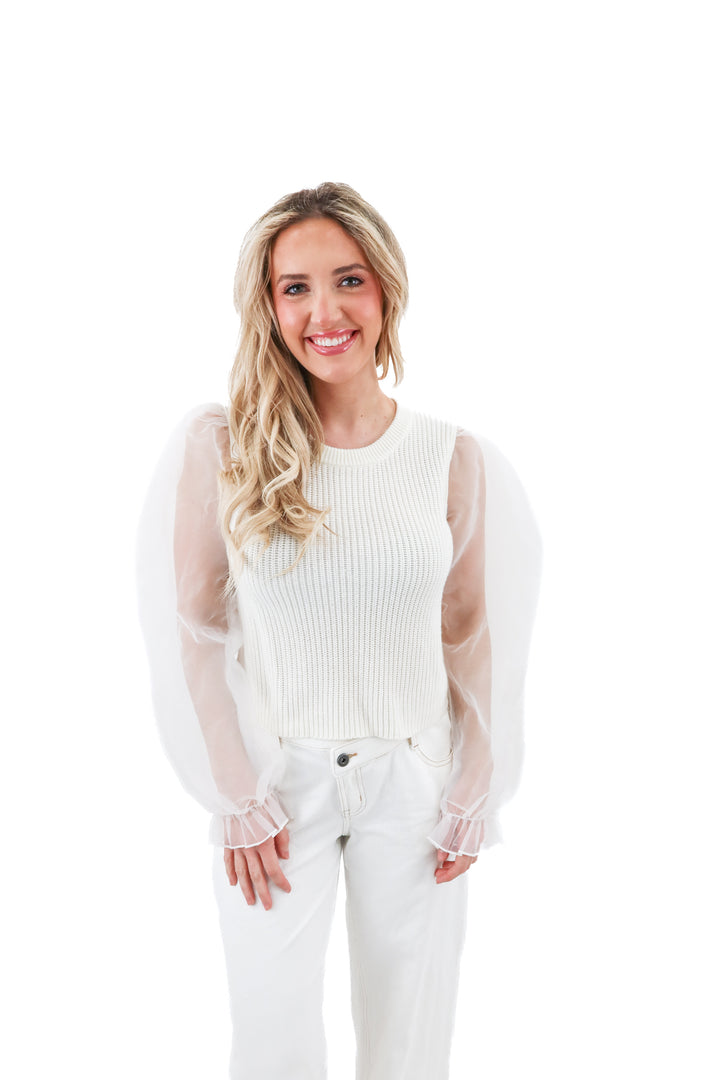 majorelle white puff sleeve top (s; retail $139)