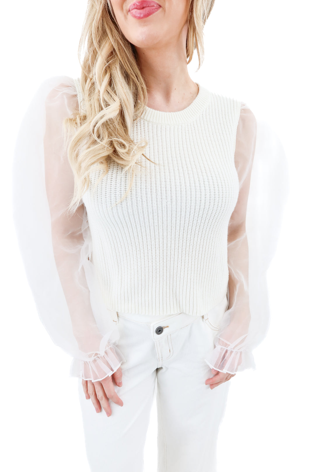 majorelle white puff sleeve top (s; retail $139)