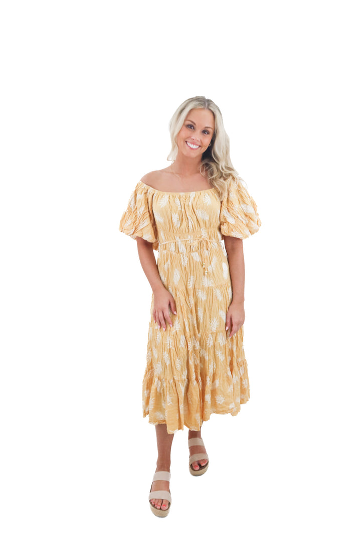 fashion nova yellow patterned maxi dress (l)