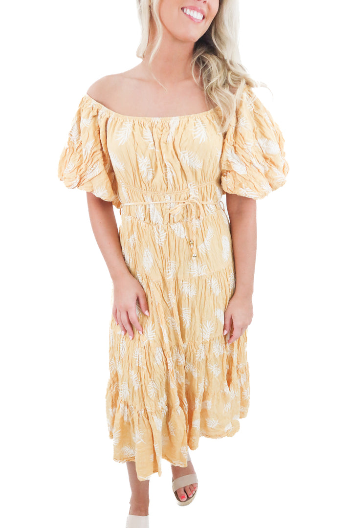 fashion nova yellow patterned maxi dress (l)