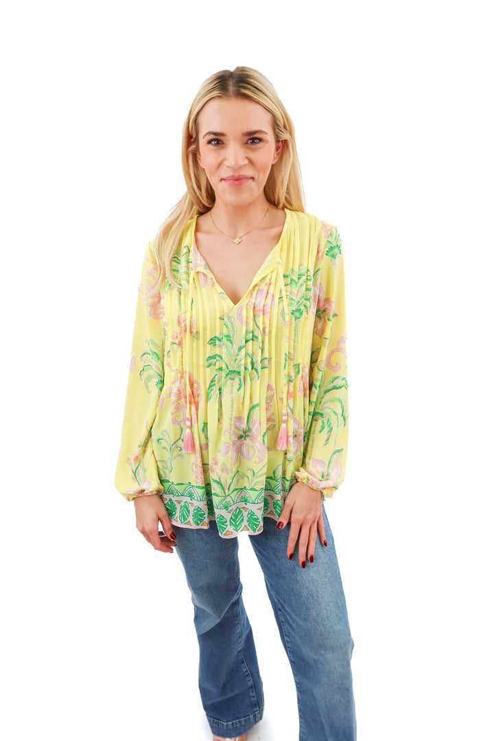 lilly pulitzer yellow floral blouse (s; retail $178)