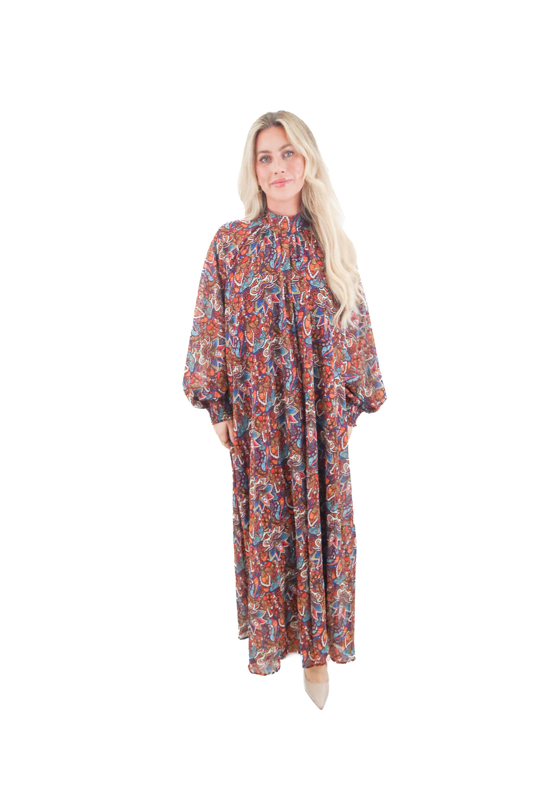 aura multicolor patterned maxi dress (l; retail $110)